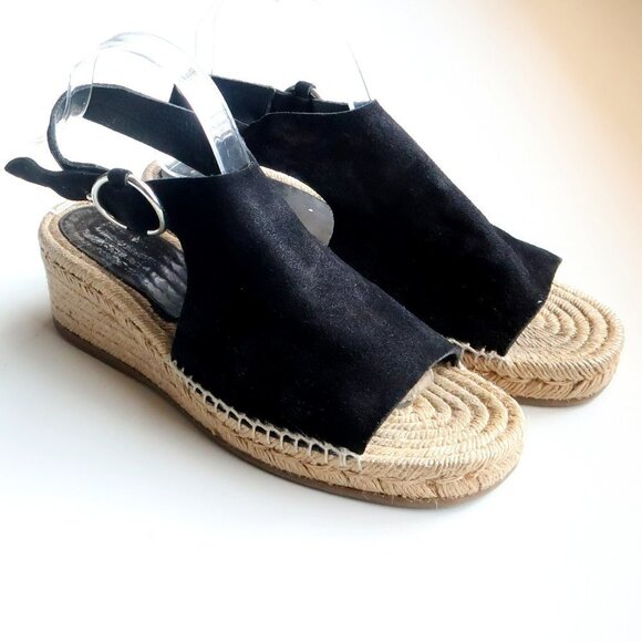Rag & Bone Calla Black Suede Leather Espadrille Wedge Slingback Open Toe Sandals - Picture 14 of 15